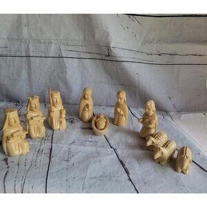 Christmas Nativity 10 Pc Light Wood Figures Hand Carved Philippines Holy Family